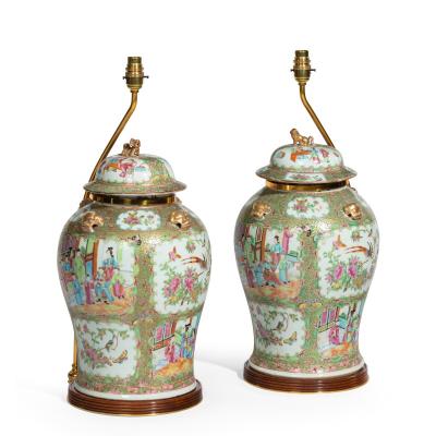 A pair of Chinese Canton Rose Medallion Vases and Covers