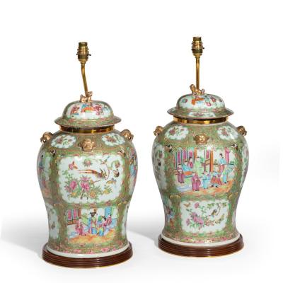 A pair of Chinese Canton Rose Medallion Vases and Covers