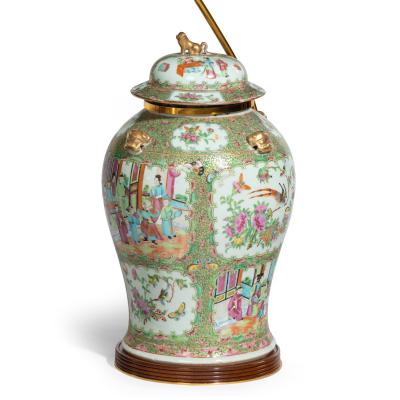 A pair of Chinese Canton Rose Medallion Vases and Covers