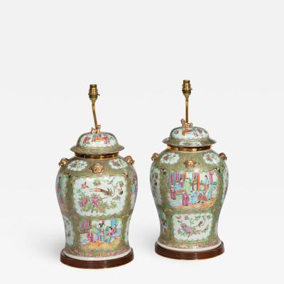 A pair of Chinese Canton Rose Medallion Vases and Covers