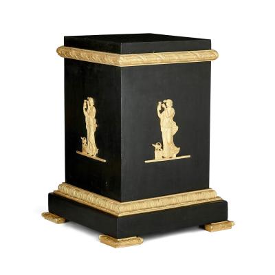 A pair of Empire style Neoclassical gilt and patinated bronze stands