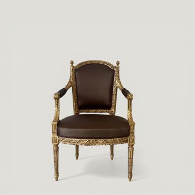 A pair of French Louis XVI Carved Giltwood fauteuils late 18th century Stamped