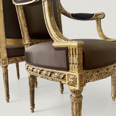 A pair of French Louis XVI Carved Giltwood fauteuils late 18th century Stamped