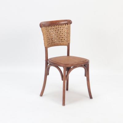 A pair of French Vintage oak side chairs with rattan backs and seats