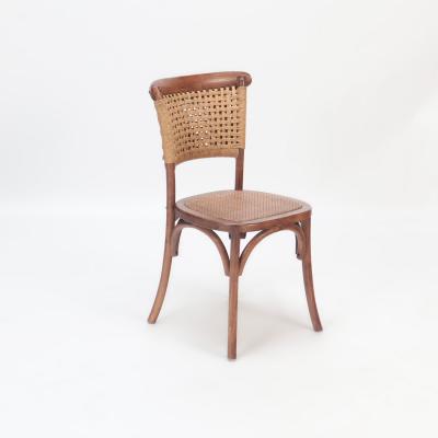 A pair of French Vintage oak side chairs with rattan backs and seats