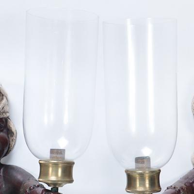 A pair of French vintage patinated brass figural wall sconces 19th C