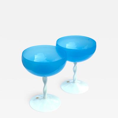 A pair of Italian 1950s sky blue opaline glass compotes