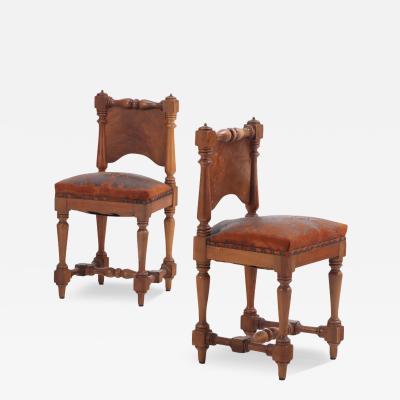 A pair of Italian Renaissance Revival mahogany upright side chairs 19th C 