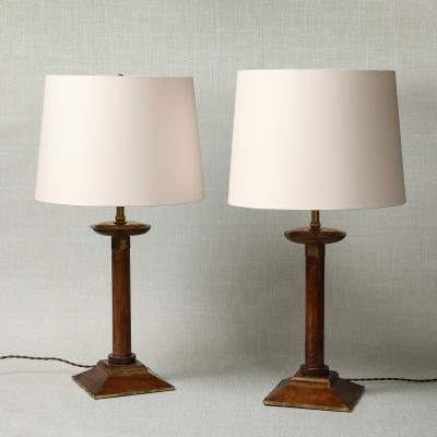 A pair of Mahogany Candlestick Lamps