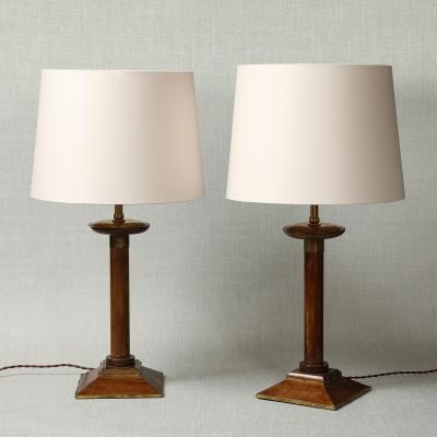 A pair of Mahogany Candlestick Lamps