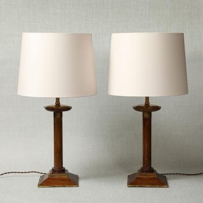 A pair of Mahogany Candlestick Lamps