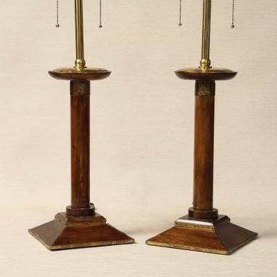 A pair of Mahogany Candlestick Lamps