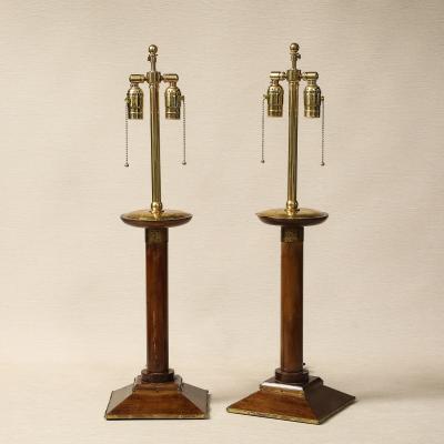 A pair of Mahogany Candlestick Lamps