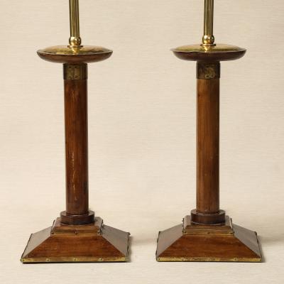 A pair of Mahogany Candlestick Lamps