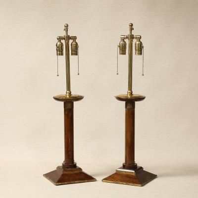 A pair of Mahogany Candlestick Lamps