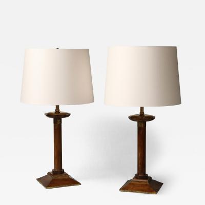 A pair of Mahogany Candlestick Lamps