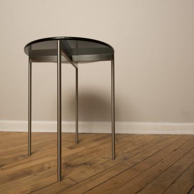 A pair of Mid Century chrome and glass round side table 1950s