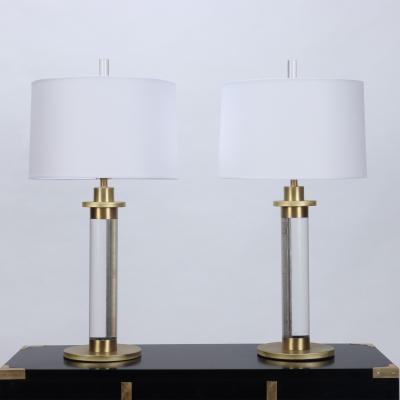 A pair of Modern lucite and brass Column Table Lamps circa 1950 