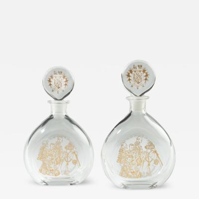 A pair of Sir Winston Churchill glass decanters by Garrard Co 1974