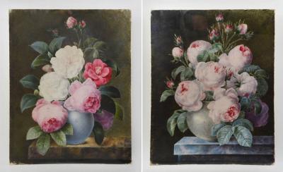 A pair of Still Lifes of Roses in Vases