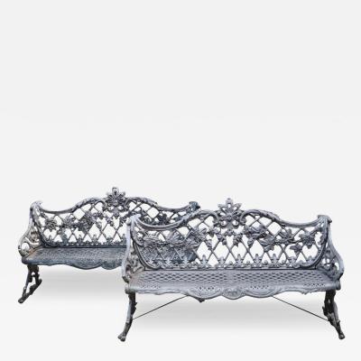 A pair of aluminum sleigh form garden benches circa 1950 