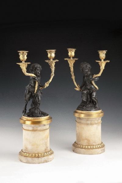A pair of antique French bronze and gilt Candelabra