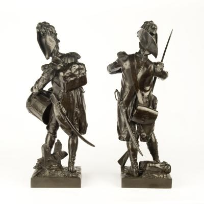 A pair of bronze figures entitled Avant le combat and Apr s le combat 