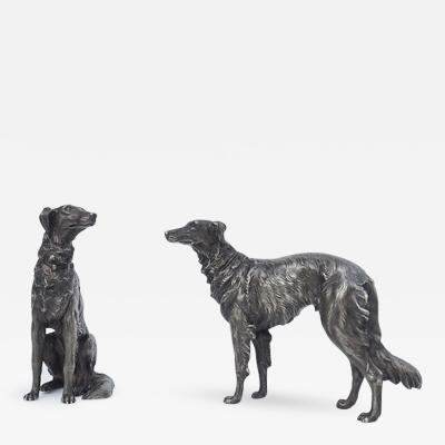 A pair of bronze miniature Borzoi dogs