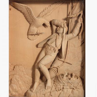 A pair of carved lime wood pictures