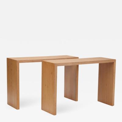 A pair of contemporary cerused oak console tables 