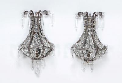 A pair of crystal wall sconces in the manner of Jansen circa 1940