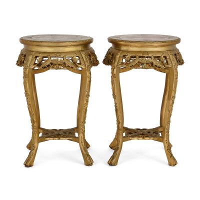 A pair of giltwood and marble inlay stands