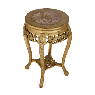 A pair of giltwood and marble inlay stands