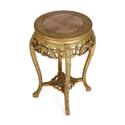 A pair of giltwood and marble inlay stands