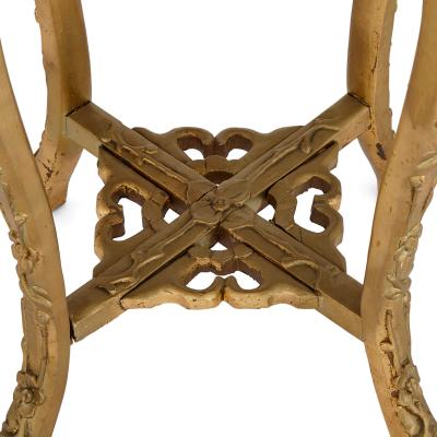 A pair of giltwood and marble inlay stands