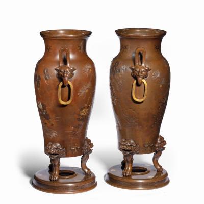 A pair of large Meiji period bronze vases