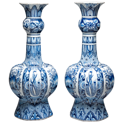 A pair of monumental blue and white Delftware vases 
