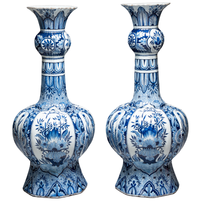 A pair of monumental blue and white Delftware vases 