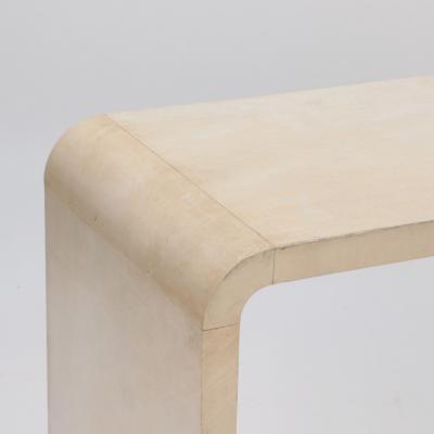 A pair of parchment covered console tables Contemporary 