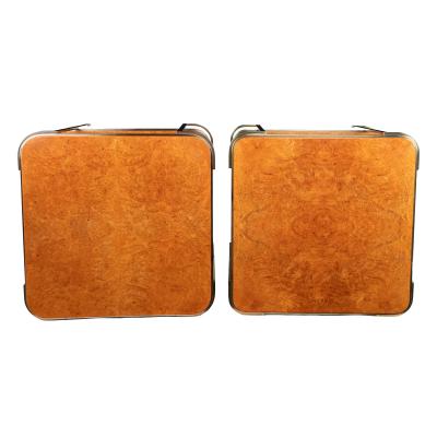 A pair of stylish Art Deco burr amboyna and bronze occasional tables