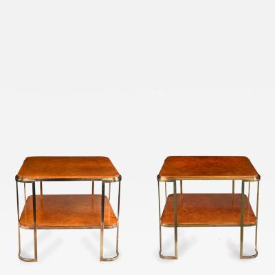 A pair of stylish Art Deco burr amboyna and bronze occasional tables