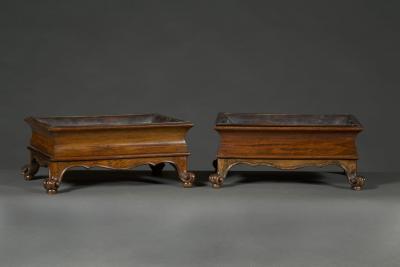 A pair rosewood tabletop jardinieres of highly unusual suiban form