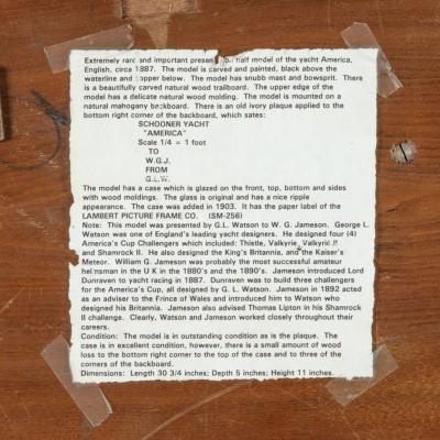 A presentation model of America s Cup winner America by G L Watson