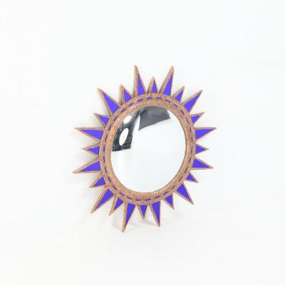 A purple glass convex mirror in the manner of Line Vautrin Contemporary 