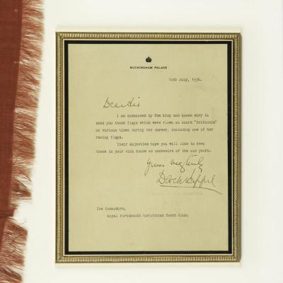 A racing flag from the Royal Sailing Yacht Britannia circa 1936