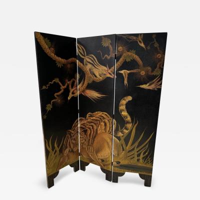A rare 1920s Japonisme three folds painted room divider