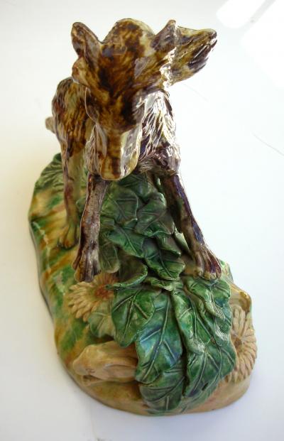 A rare English Yellow Ware figure of a hunting dog and hare