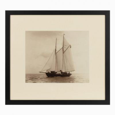A rare early photographic print of the Schooner Cacouna tack in the Solent