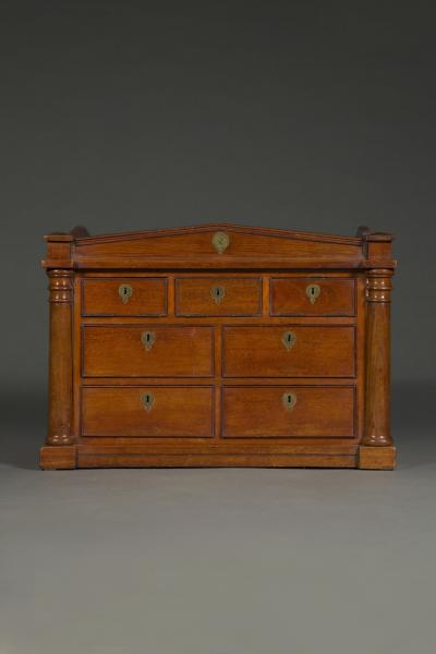 A rare mahogany and engraved brass inlaid collectors cabinet