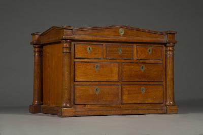 A rare mahogany and engraved brass inlaid collectors cabinet